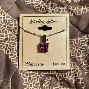 Sterling Silver Lavender Marcasite Cubic Zirconia Necklace, NWT